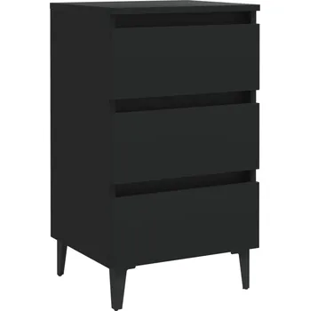 Noční stolek Noční stolek industriální černý, 3 zásuvky, 40x35x69 cm, kov/dřevo