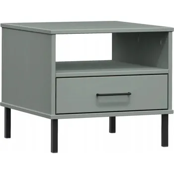 Noční stolek Noční stolek OSLO z masivního borovicového dřeva a kovu, šedý, 50x50x45 cm