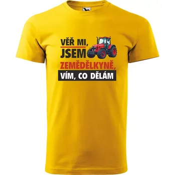 Pánské tričko Sablio Tričko s potiskem Věř mi, jsem zemědělkyně - žluté 2XL