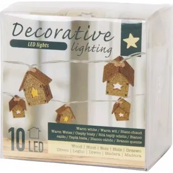 Vánoční světelná dekorace SVĚTÝLKA DOMKY 10 LED/ 1,2m TEPLÁ BÍLÁ SVĚTÝLKA NA BATERIE DOMKY STŘÍBRNÉ