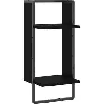 police Nástěnná police s tyčí, dřevotříska a kov, černá, 30x25x65 cm