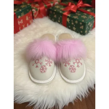 Dámské pantofle Dámské kožené papuče růžová vločka- model 21, VELIKOST 39