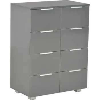Komoda Komoda s 8 zásuvkami, vysoký lesk, šedá, 60 x 35 x 80 cm