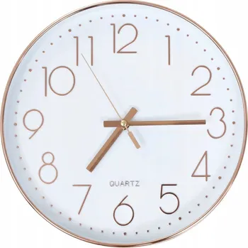 Hodiny Nástěnné hodiny z polypropylenu, růžové zlato, bílý ciferník, Ø30 cm, 4,4 cm