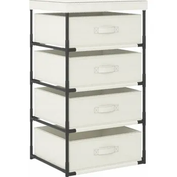 Knihovna Regál se 4 vyjímatelnými košíky, Ocel a látka, krémový, 45x38x80 cm