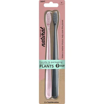 Zubní kartáček Jack n' Jill NFco. Sada zubních kartáčků SOFT - růžový + šedý (2 ks) - z kukuřičného škrobu bez gmo