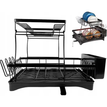 Odkapávač na nádobí DVOUÚROVŇOVÝ ODKAPÁVAČ NA NÁDOBÍ S ODKAPÁVACÍ MISKOU A DRŽÁKEM NA PŘÍBORY