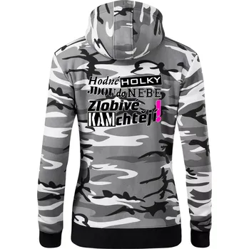 Dámská mikina Hodné holky jdou do nebe, zlobivé kam chtějí! - Dámská mikina trendy zipper s kapucí - L ( Šedý maskáč )