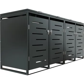 Popelnice Kvalitní box na 4 popelnice 240L s uzamykatelnými dveřmi, víka na vzpěrách, antracit, 264x116x80 cm