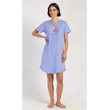 Dámské noční prádlo Vienetta Secret Dámská noční košile s krátkým rukávem Elizabet fialová Barva: Fialová, Velikost: L