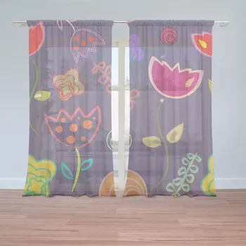 Záclona Sablio Záclony Nakreslené květiny: 2ks 150x250cm