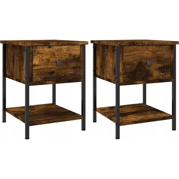 Noční stolek Elegantní noční stolky ze dřeva a kovu, kouřový dub, 34x35,5x45 cm