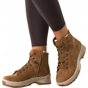 Dámská zimní obuv KOTNÍKOVÉ BOTY Dámské Camelové Zateplené na Platformě Zimní Šněrovací Módní vel. 40