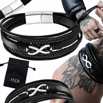 Náramek PÁNSKÝ NÁRAMEK KOŽENÝ ČERNÝ ŠIROKÝ NEKONEČNO Z KŮŽE JAKO DÁREK