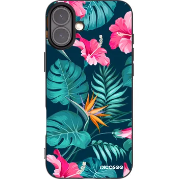 Pouzdro na mobilní telefon Picasee silikonový černý obal pro Apple iPhone 16 Plus - Pink Monstera