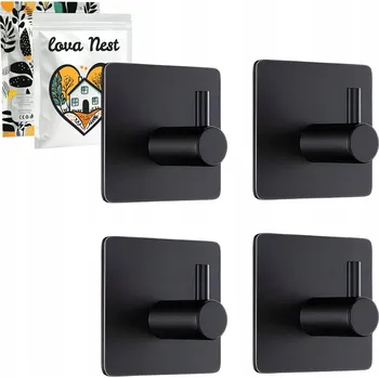 Věšák Hliníkový háček Lova Nest samolepicí 3M, bez vrtání, věšák LOFT ČERNÝ 4ks