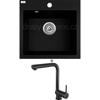 Granitový dřez Granitový dřez SET Laveo ALENA černá matná + Deante ASTER N73M černá matná