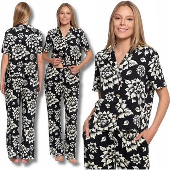 Dámské pyžamo Dámské pyžamo dvoudílné 100% viskóza MORAJ rozepínací s květinovým vzorem pohodlné XL