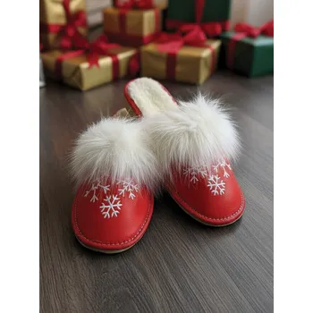 Dámské pantofle Dámské kožené papuče model 62 Mikulášská vločka, VELIKOST 41