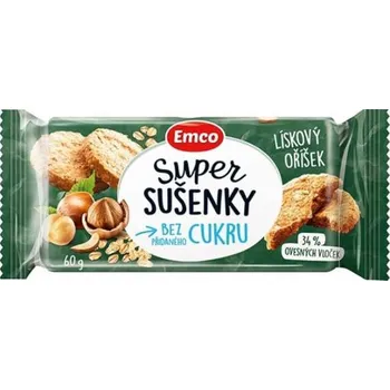 Ovesné sušenky Emco Super - lískový oříšek, bez přidaného cukru, 60g
