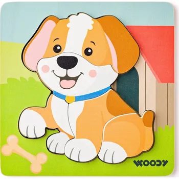 Puzzle WOODY DŘEVO Baby vkládací puzzle pejsek skládačka 5 dílků na desce 91363