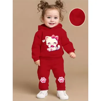 Dívčí kojenecká souprava - Kočička (mikina + tepláčky) Barva: Červená, Velikost: 2-3 roky