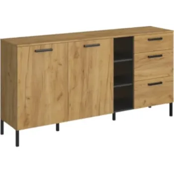 Komoda Velká komoda se skříňkami a zásuvkami do obývacího pokoje Santes - Mebelbos Dub Craft Zlatý / Antracit 180x92.5 cm