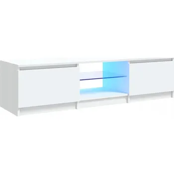 Televizní stolek TV stolek s RGB LED osvětlením, bílý, 140x40x36 cm, dřevo a Sklo