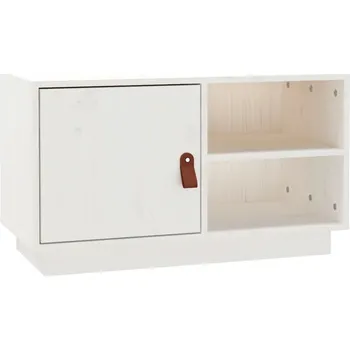 Televizní stolek TV stolek z masivního borovicového dřeva, bílý, 70 x 34 x 40 cm