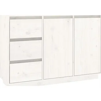 Komoda Skříňka z masivního borovicového dřeva, bílá, 111x34x75 cm, 2 dvířka, 3 zásuvky