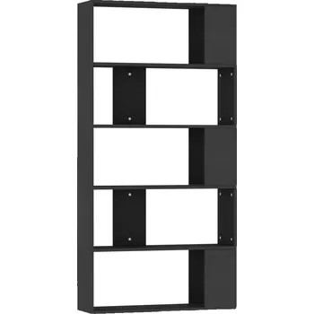 Knihovna Regál s 5 přihrádkami, dřevěný materiál, černý, 80x24x159 cm