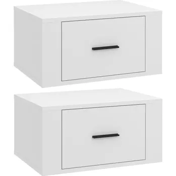 Noční stolek Závěsný Noční Stolek z Materiálu na bázi Dřeva, Bílý, 50x36x25 cm