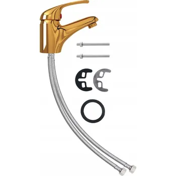 Vodovodní baterie Umyvadlová baterie páková zlatá Zinek 13x10 cm, flexibilní hadice