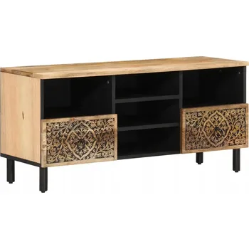 Televizní stolek TV stolek z masivního mangového dřeva s vyřezávaným retro vzorem, 100x33x46 cm
