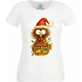 Dámské tričko Dámské tričko Vyděšená Vánoční Slepice (Velikost: M, Barva: Bílá)