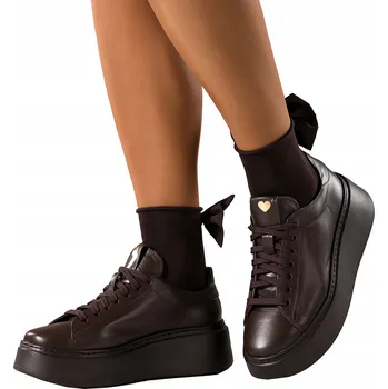 Dámské tenisky DÁMSKÉ ČOKOLÁDOVÉ TENISKY KOŽENÉ Pohodlné Platforma ŠNĚROVACÍ vel. 37