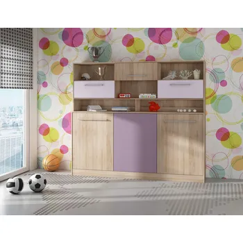 Postel Skládací postel do skříně ROGER 90x200 cm DUB SONOMA FIALOVÁ + nástavec