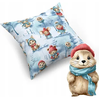 Povlak na dekorativní polštářek Povlak na polštář ZIMNÍ jeskyně 40x40 cm, Zimní zvířata, Modrá