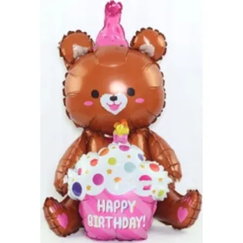 Balónek Fóliový balónek Happy Birthday - 3D medvídek, hnědý