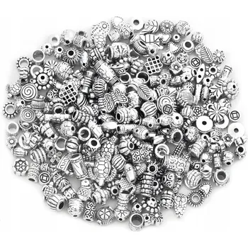 Dětské navlékací korálky Distanční Korálky do náramků, mix vzorů, stříbrné distanční korálky 350 ks