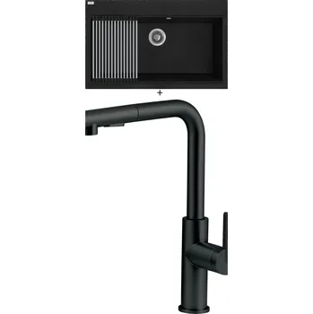 Granitový dřez Granitový dřez SET Laveo TAU SBT B108 černá matná + Rolovací odkapávač + Deante MOMI BKM N73M černá matná