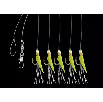Rybářský háček Aquantic návazec Real Skin Leader Rig 5 háčků velikost 4 délka 150cm chartreuse