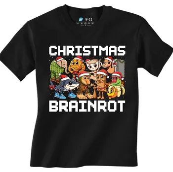 Dívčí tričko Dětské tričko Vánoční Brainrot Postavičky (Velikost: 9-11, Barva: Černá)