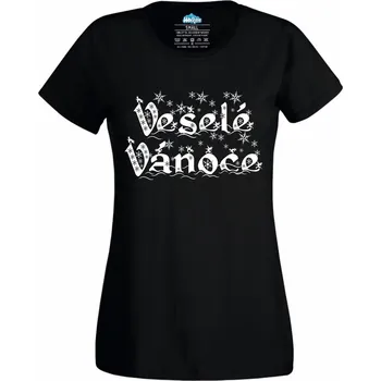Dámské tričko Dámské tričko Veselé Zasněžené Vánoce (Velikost: S, Barva: Černá)