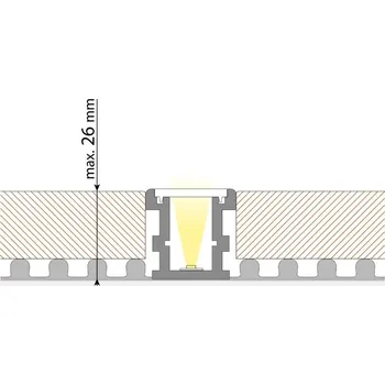 Stavební profil Nášlapný hliníkový profil 26x26 mm, mléčný difuzor 2m *ML-761.076.02.2