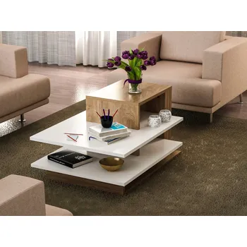 Konferenční stolek Konferenční stolek VerDesign obdélníkový 84,8 x 60 x 43,6 cm bílý, tmavé dřevo, odstíny hnědé