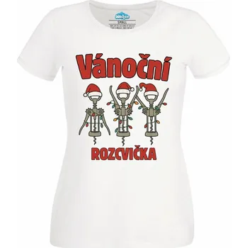 Dámské tričko Vánoční Rozcvička s Vínem (Velikost: 4XL, Barva: Bílá)