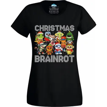 Dámské tričko Dámské tričko Vánoční Brainrot Christmas Brainrot (Velikost: XXL, Barva: Černá)