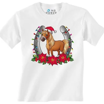 Chlapecké tričko Dětské tričko Vánoční Kůň s Podkovou (Velikost: 3-4, Barva: Bílá)