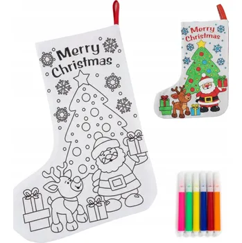 kreativní sada Vánoční Ponožka k Vybarvování a Malování, 6 Popisovače, Kreativní Ponožka